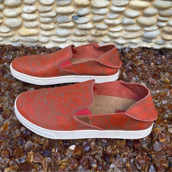 Olukai Pehuea Lau Paprika Leather Lei Drop in Heel Easy On/Off Slip On 6.5 EUC! - Picture 8 of 9